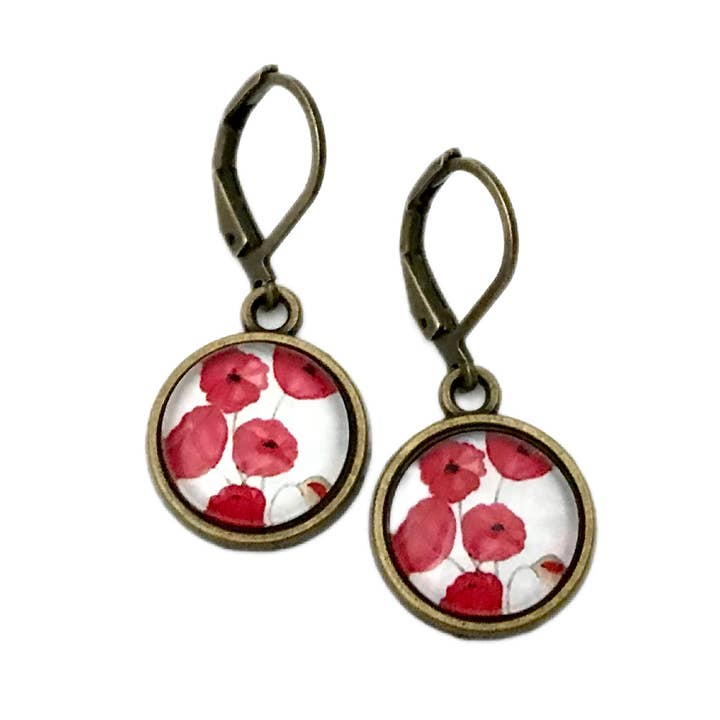 Dreamspirit – wholesale Dangle earrings – Photo Glass Red Poppy Earrings