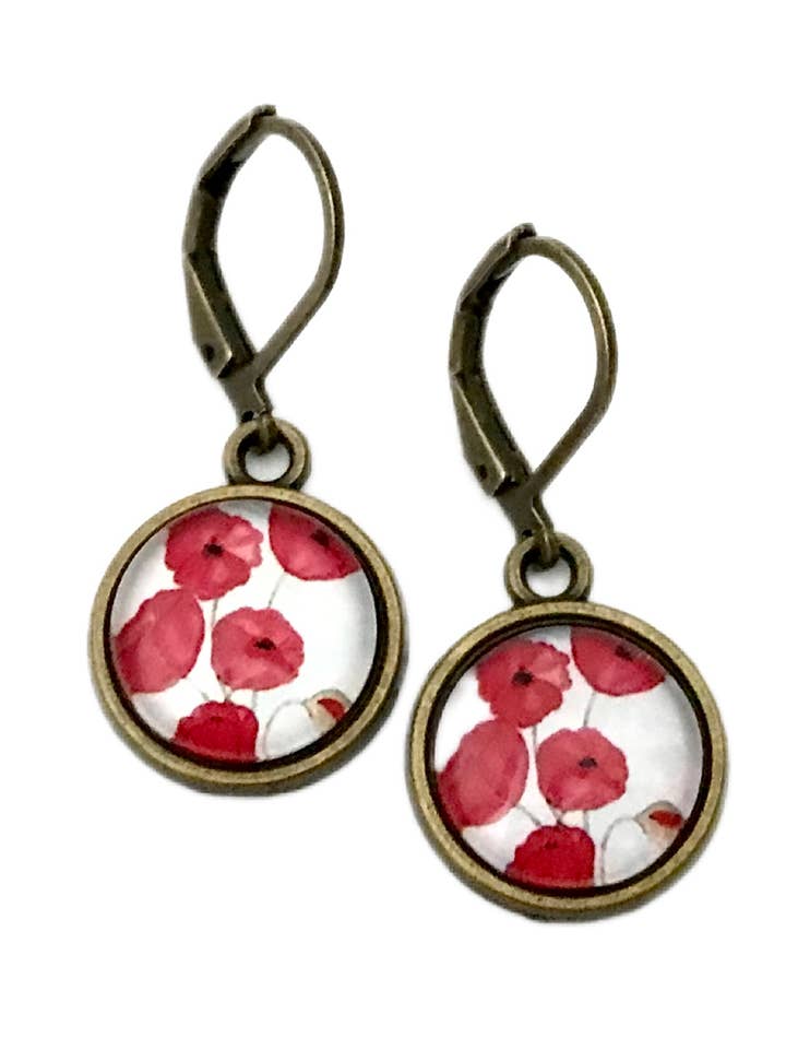 Photo Glass Red Poppy Earrings for wholesale by Dreamspirit