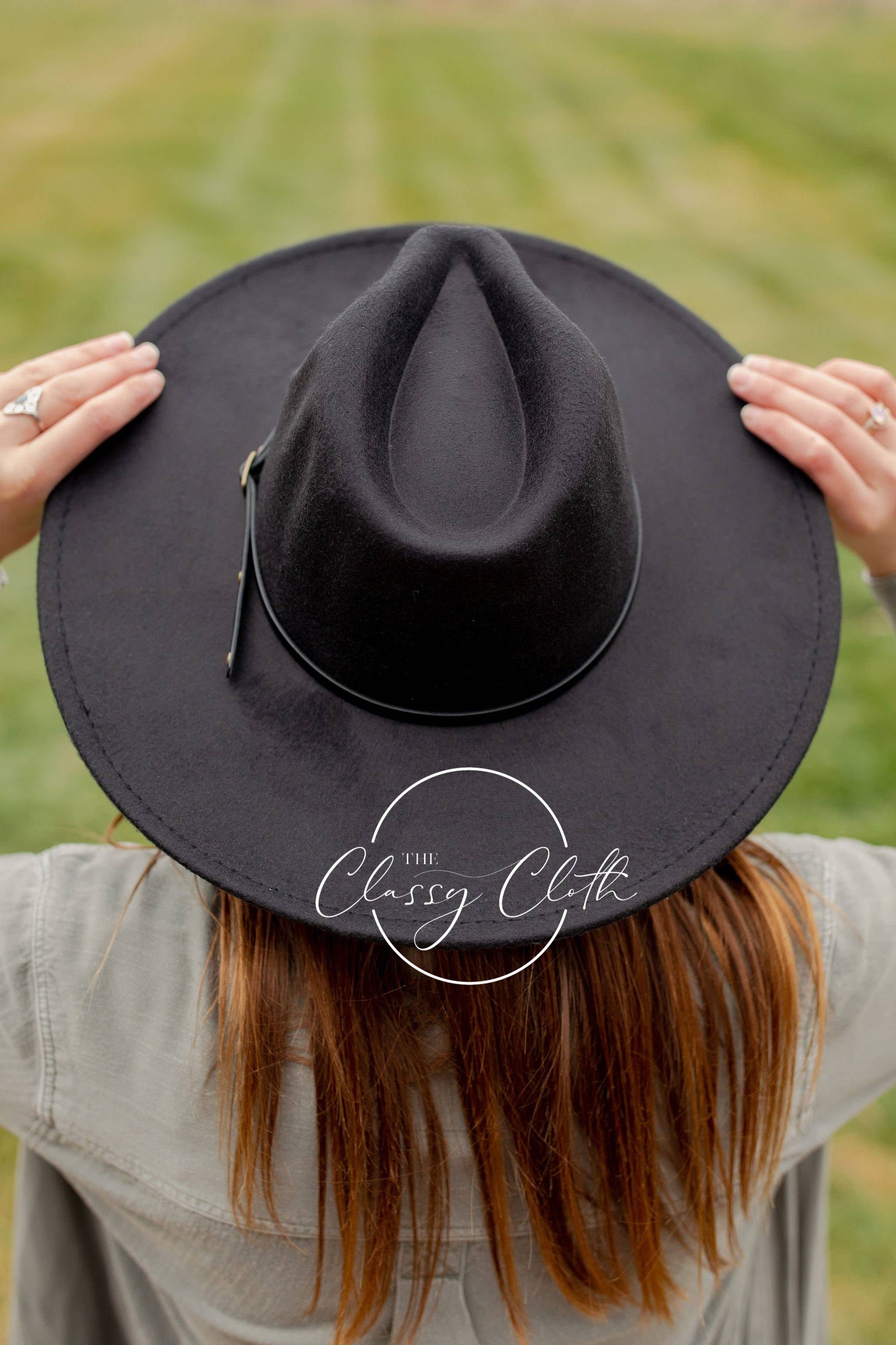 The Classy Cloth WS - Wholesale Fedora - Women's - Wide Brim Hat w/ Belt - Black RTS1