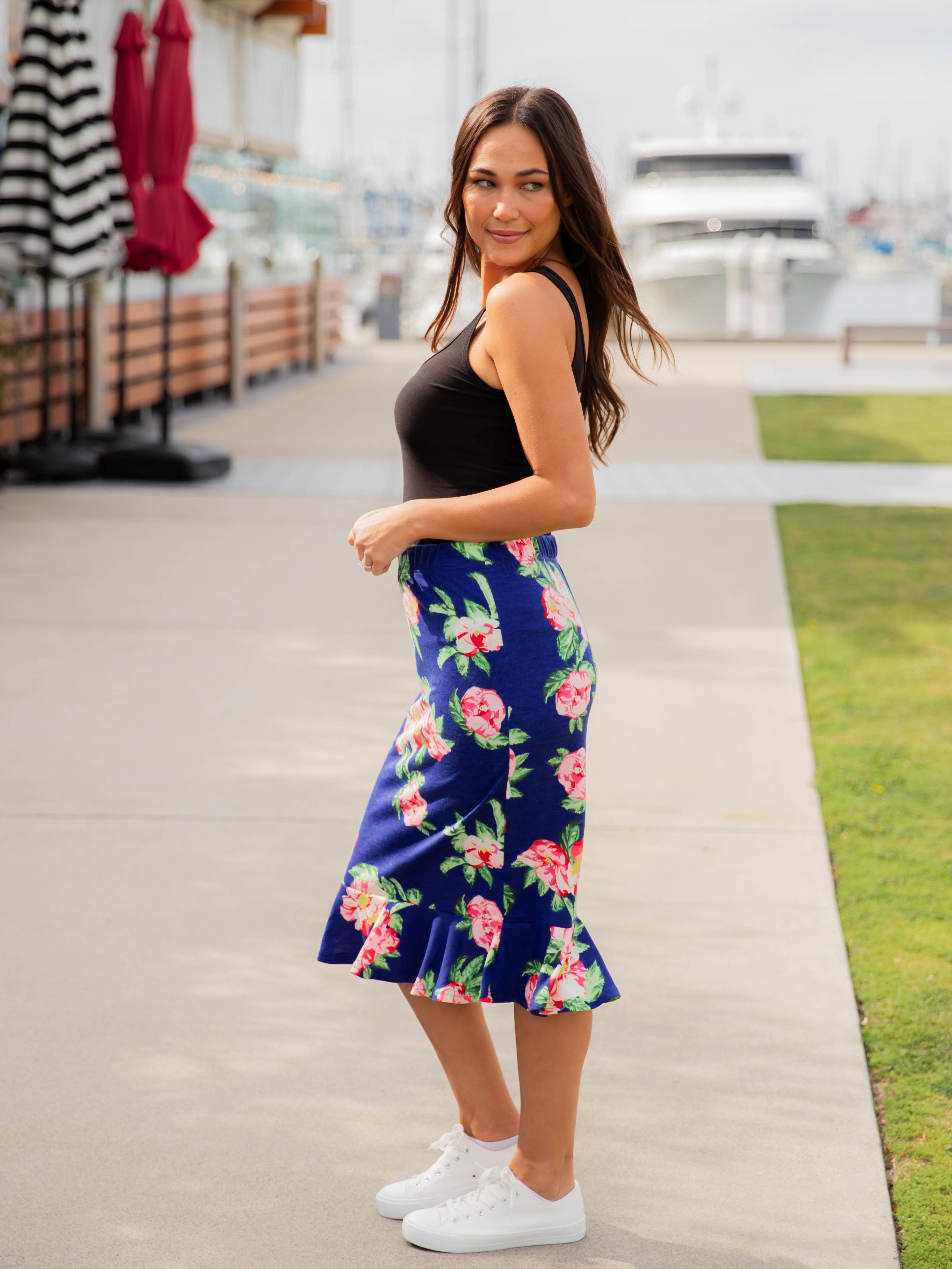 Tickled Teal - Vente Jupe – femme - Jupe crayon à motif à ourlet volanté8