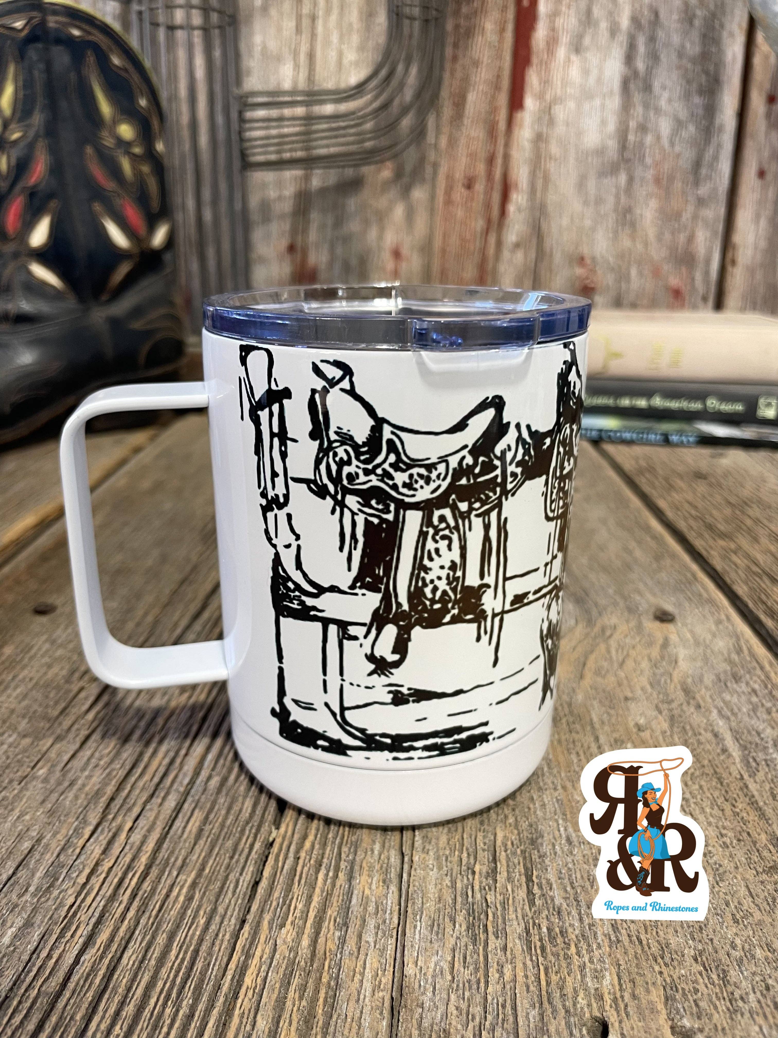 Ropes and Rhinestones - Wholesale Insulated Mug/Tumbler - Saddles On The Fence Handle Cup Wholesale1