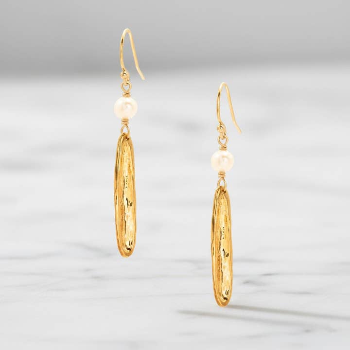 Pearl and Gold Drop Earrings for wholesale by J + I Jewelry