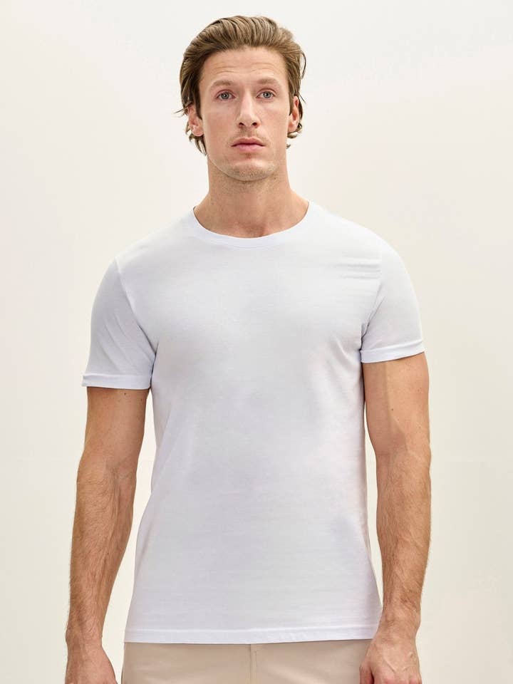 T-shirt de Algodão 100% com Gola Redonda - Branco por atacado de Ron Tomson