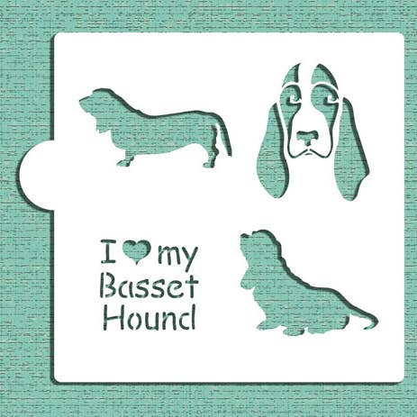 Pochoir pour biscuits et travaux manuels avec inscription « I Love My Basset Hound » pour la vente par Designer Stencils
