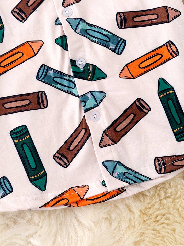 Kids Charm Online - Wholesale Button Down Shirt - Kids - Crayon boys printed button up back to school shirt w/collar. TPB502832