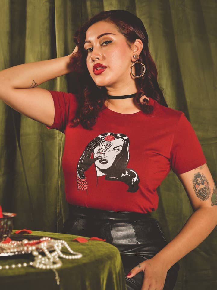 Mischief Made - Wholesale Shirt - Women's - Dark Temptation Fitted Tee in Cardinal4