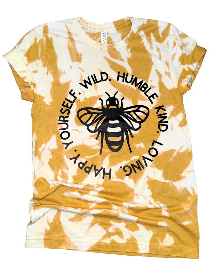Bee Wild, Humble, Kind Tie Dye Tee for wholesale by Pick Your Poison Tees LLC (Formerly Wandering Owl Designs)