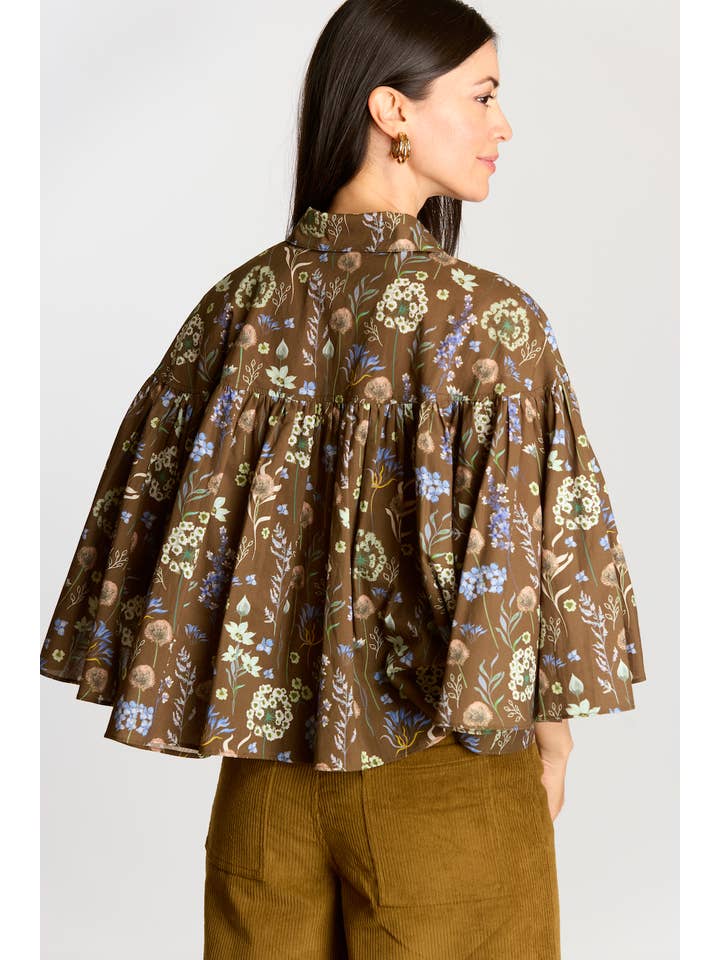 Olive Multi Print Poplin Flowy Sleeve Blouse for wholesale on Faire2