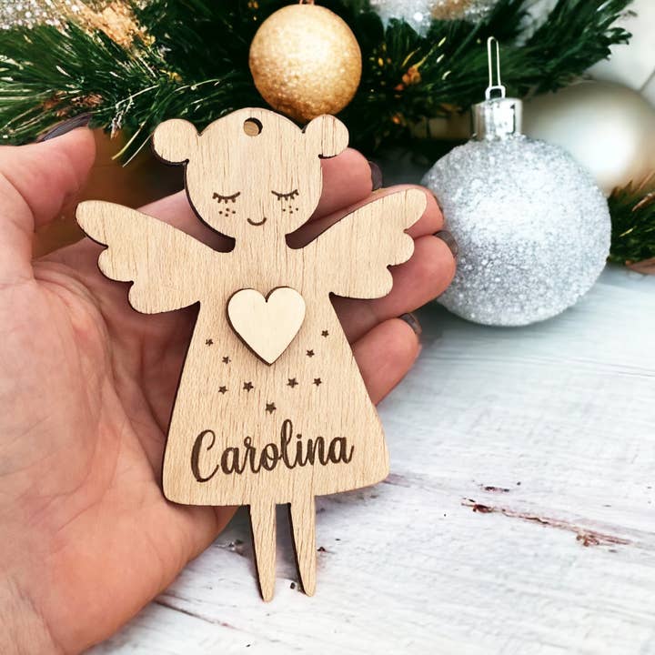 BeGenuine - Wholesale Ornament - Angel Wooden Ornament Personalized with Name Girl Keepsake 5