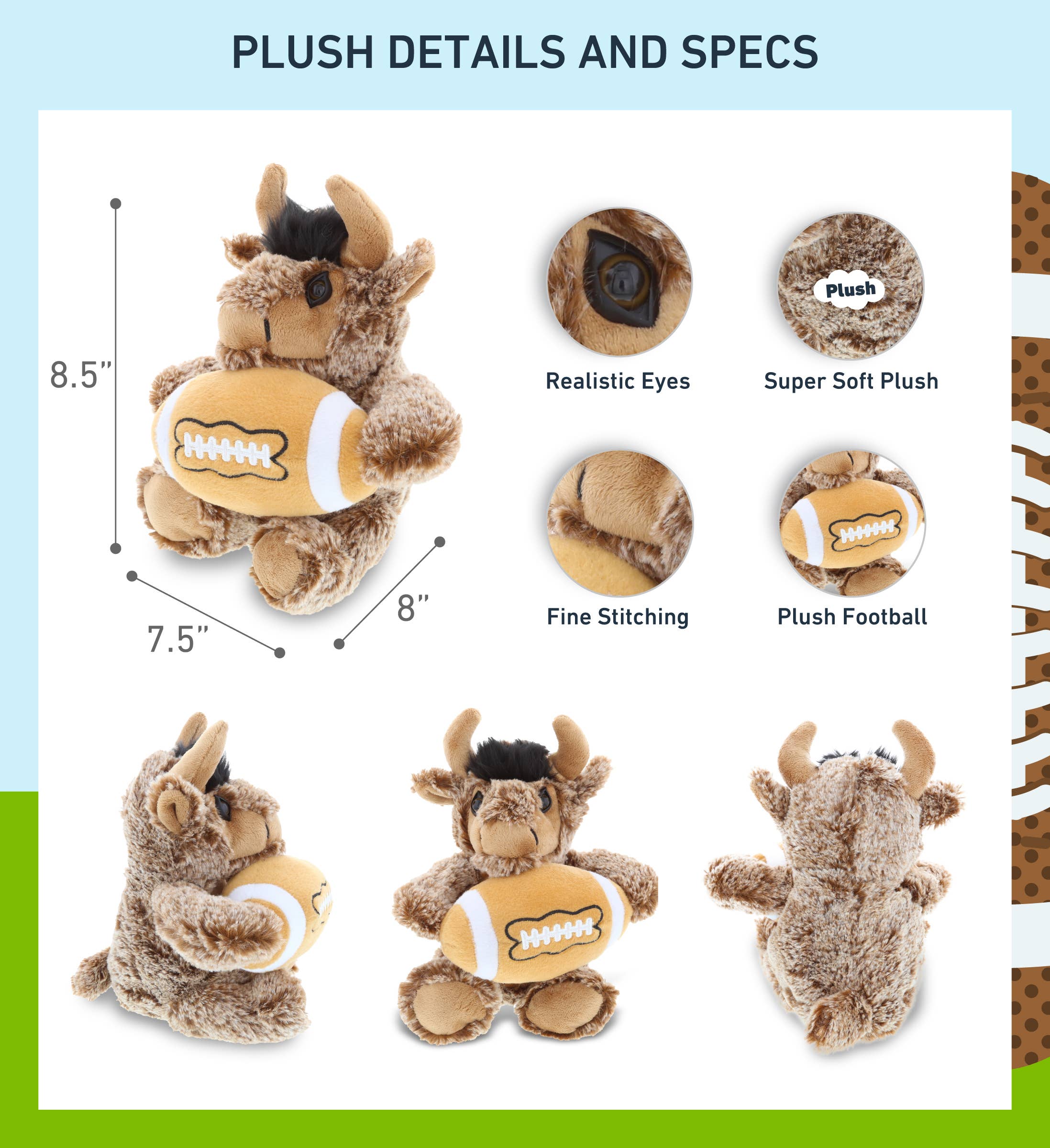 Cota Global - Vente Puzzle – enfant - Ballon de Football en Peluche - Peluche Ultra Douce - Buffle Assis2