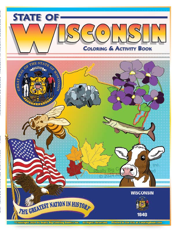 Wisconsin Statens Malebog 8,5 x 11 for engroshandel hos Really Big Coloring Books | ColoringBook.com