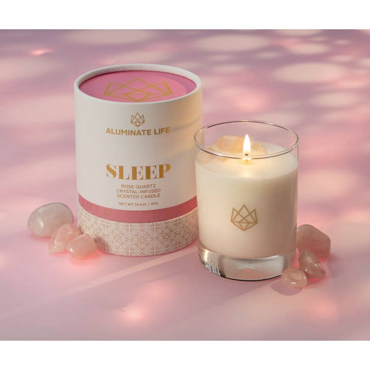 Aluminate Life – Vela em jarro/copo por atacado – Vela perfumada de óleo essencial de cristal de quartzo rosa Sleep1