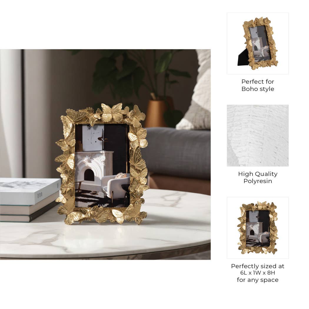 Sagebrook Home - Wholesale Picture Frame - Photo Frame - Gold Resin Butterflies Border,  4x6 in.4