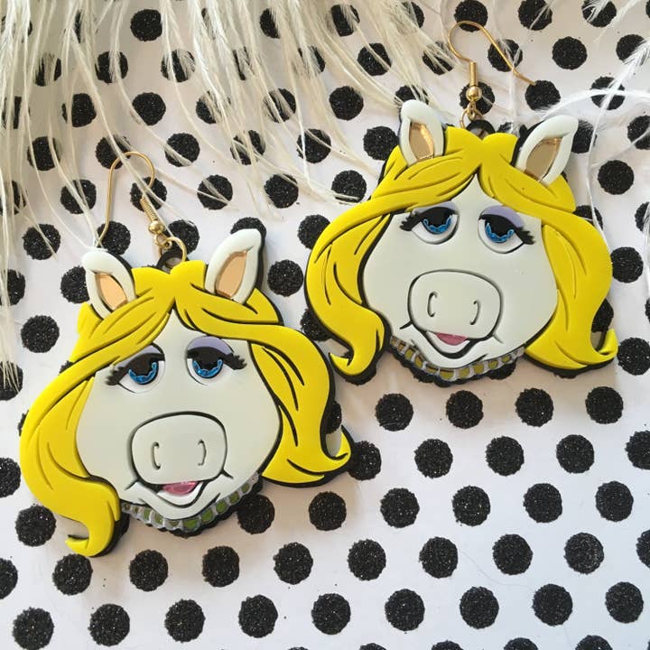 I'm Your Present - Wholesale Dangle Earrings - Miss Piggy And Kermit Laser Cut Earrings