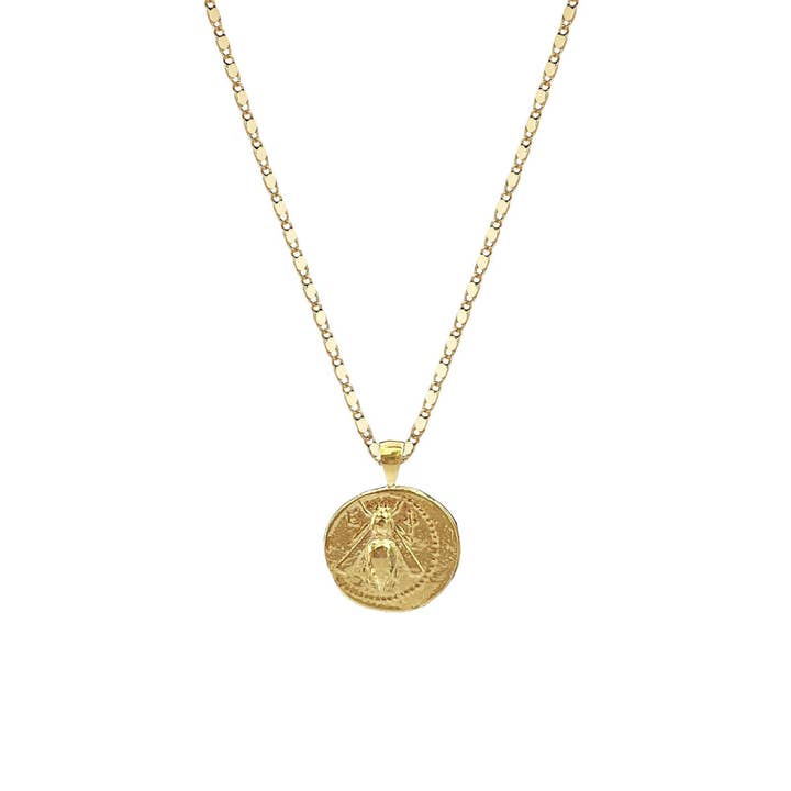 Ancient Things - Venta al por mayor Collares con colgantes/abalorios - Collar con forma de moneda Artemis con diseño de abeja y ciervo, réplica con calidad de museo