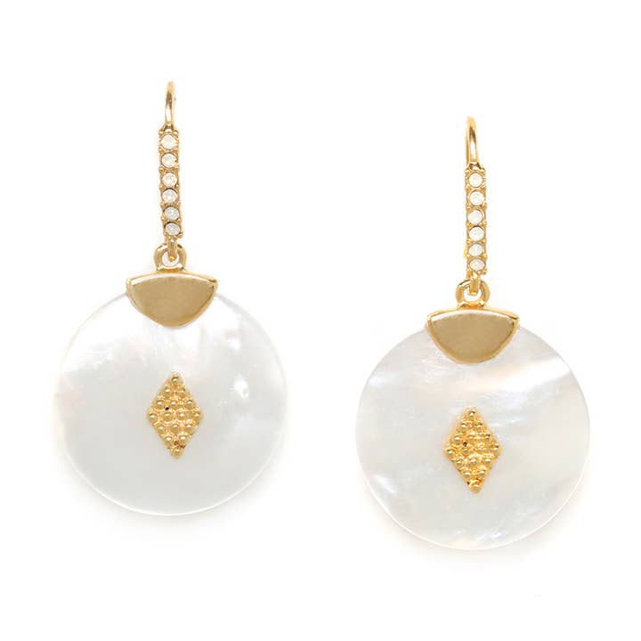 ALLY crystallized hook earrings with mother of pearl disc for wholesale by Franck Herval