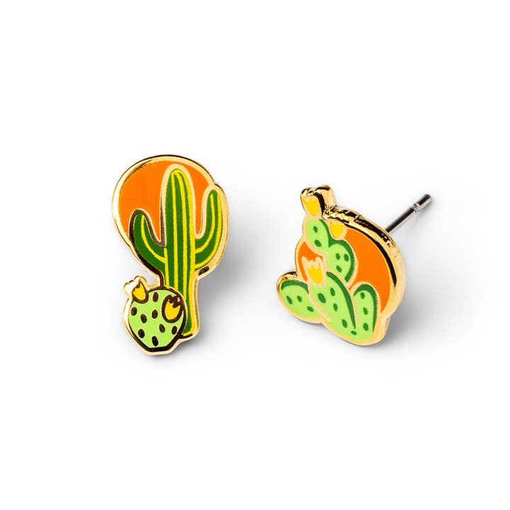 Zuidwestelijke Cactus Oorbellen - Gouden Woestijn Statement Studs voor wholesale door Yellow Owl Workshop