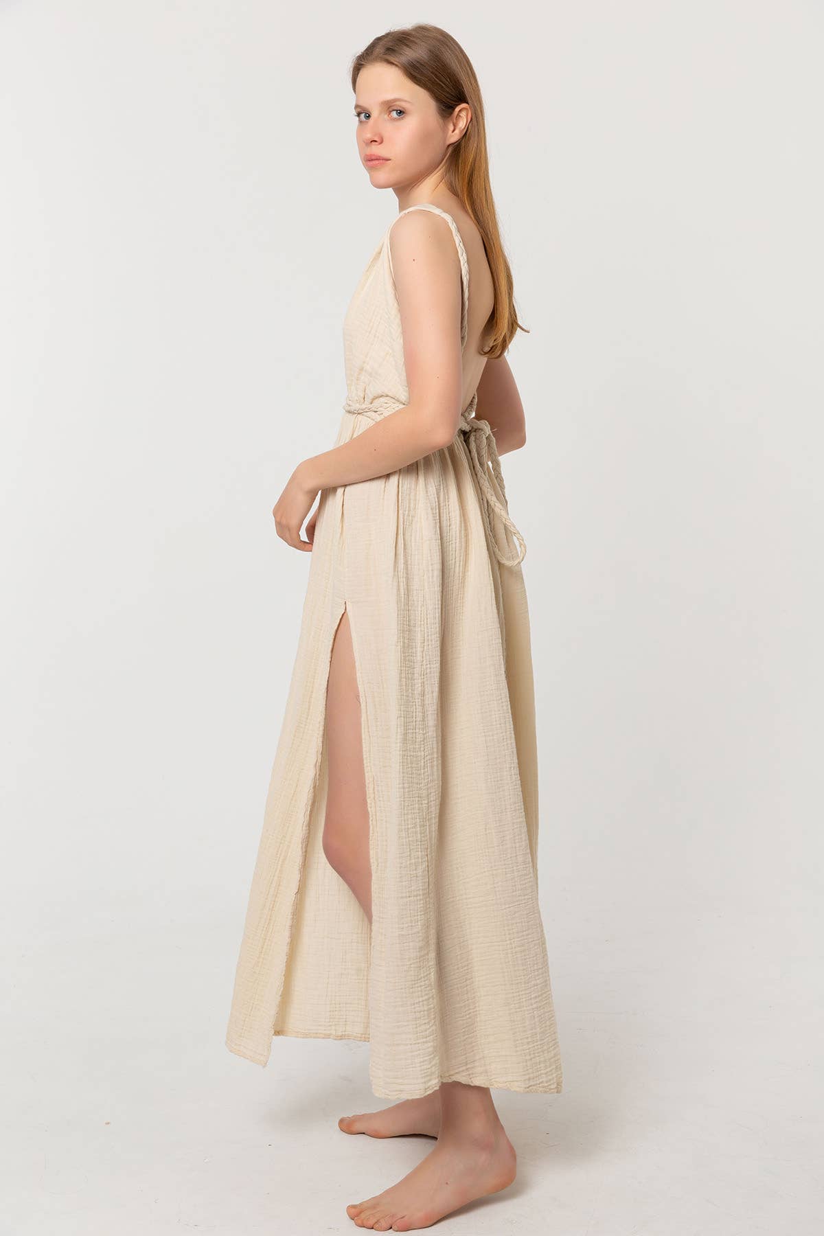 Blanca – Vestido - Mulher por atacado – Vestido longo 3296 Smyrna com detalhes trançados1