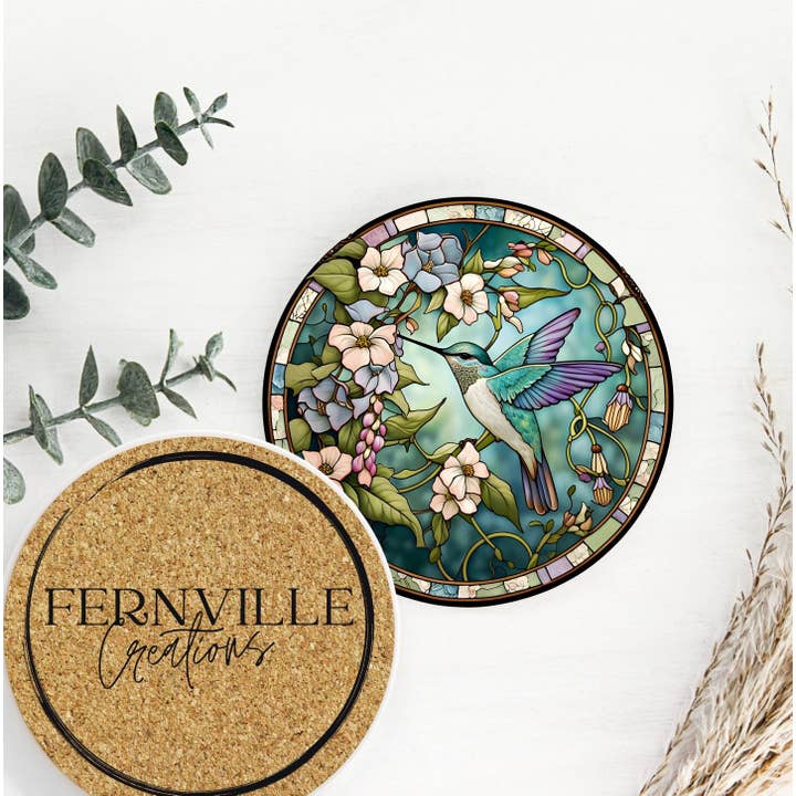 Fernville Creations - Wholesale Coasters - Hummingbird Faux Stained Glass Ceramic Coaster Eco-Friendly2