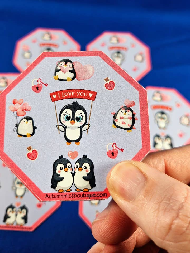 Pinguin-Küsse & Herz-Wünsche Vinyl-Aufkleber für den Großhandel von Autumnmist Boutique