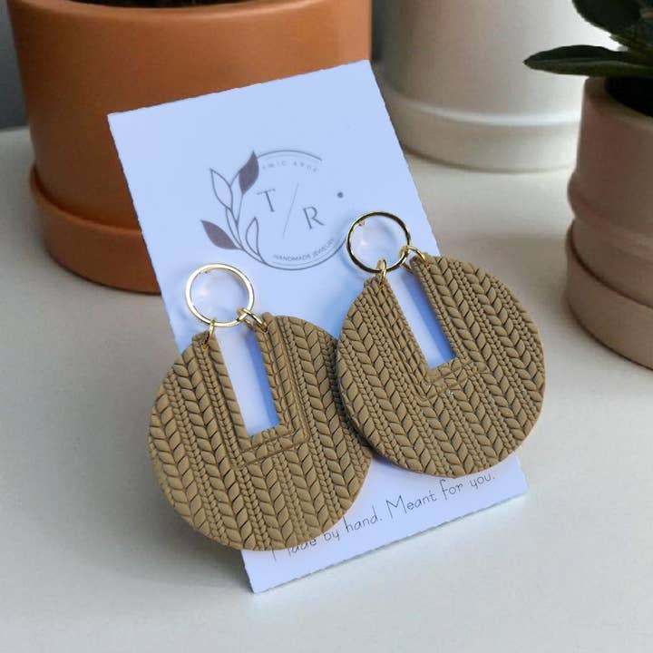 Twig & Rue boutique - Wholesale Dangle Earrings - Cora| Clay and Gold statement earring1