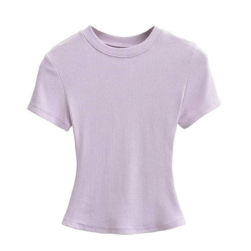 UZ Wholesale Store - Wholesale T-Shirt - Women's - Plain Color Threaded Round Neck Short Sleeve T-Shirt5