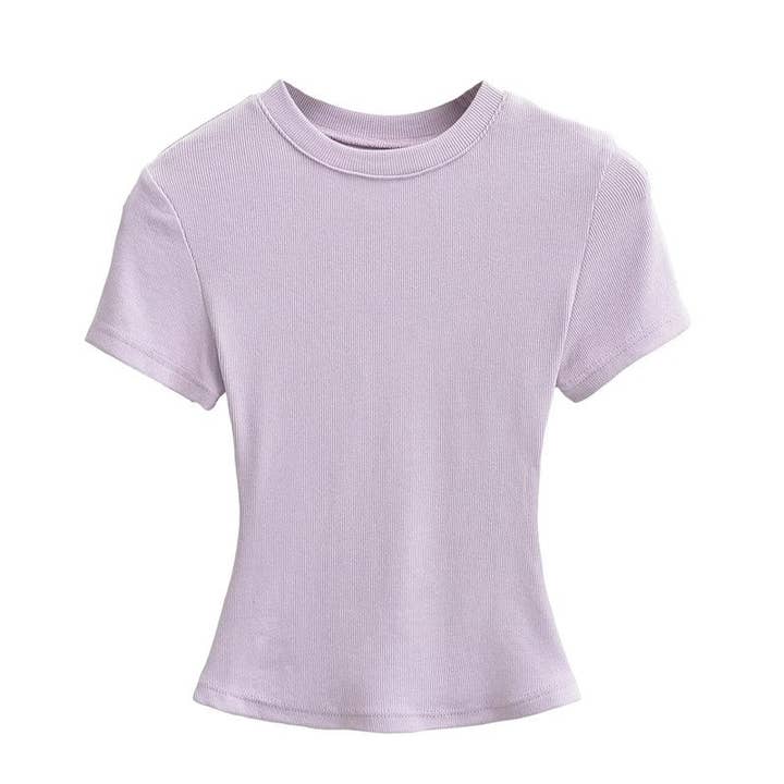 UZ Wholesale Store - Wholesale T-Shirt - Women's - Plain Color Threaded Round Neck Short Sleeve T-Shirt5