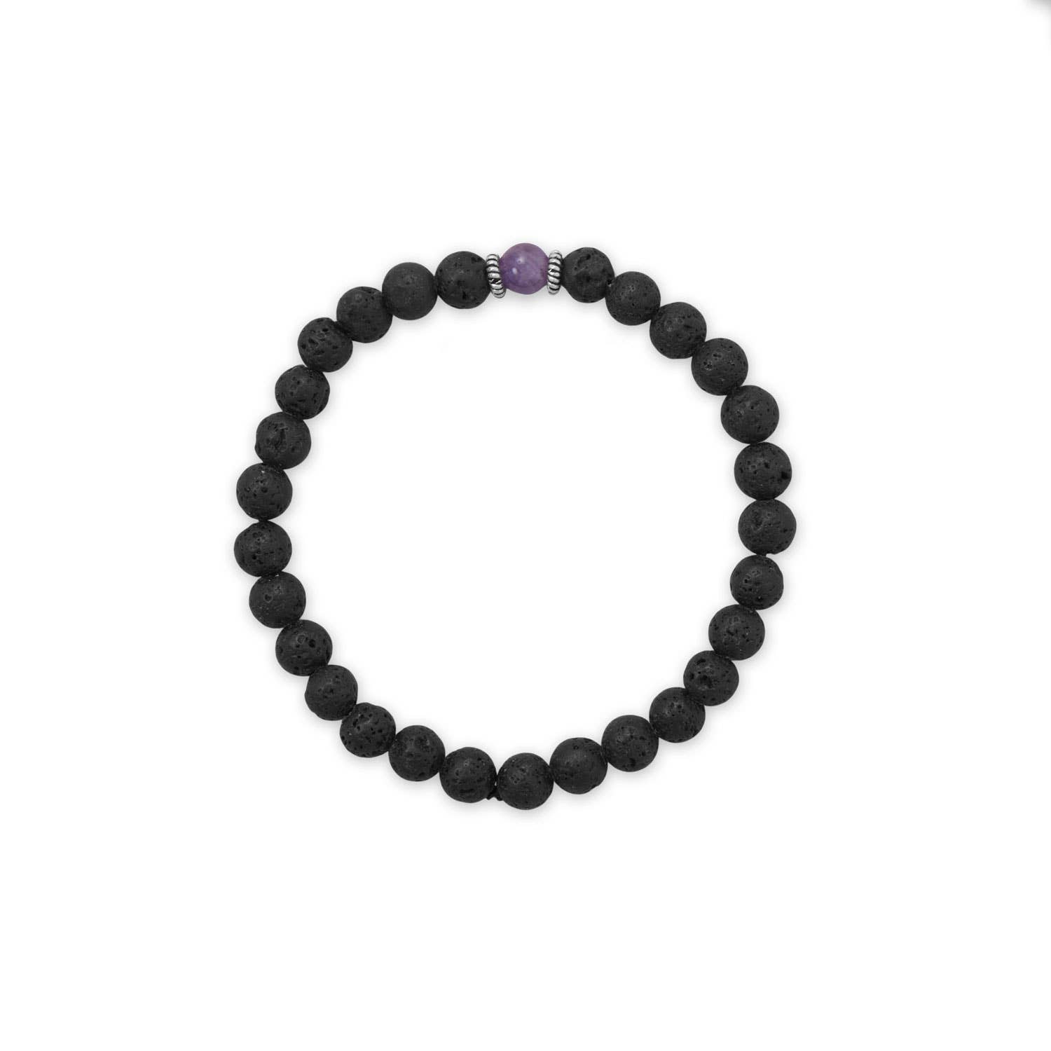 Silver Stars Collection - Wholesale Beaded bracelet - Amethyst and Lava Bead Stretch Bracelet