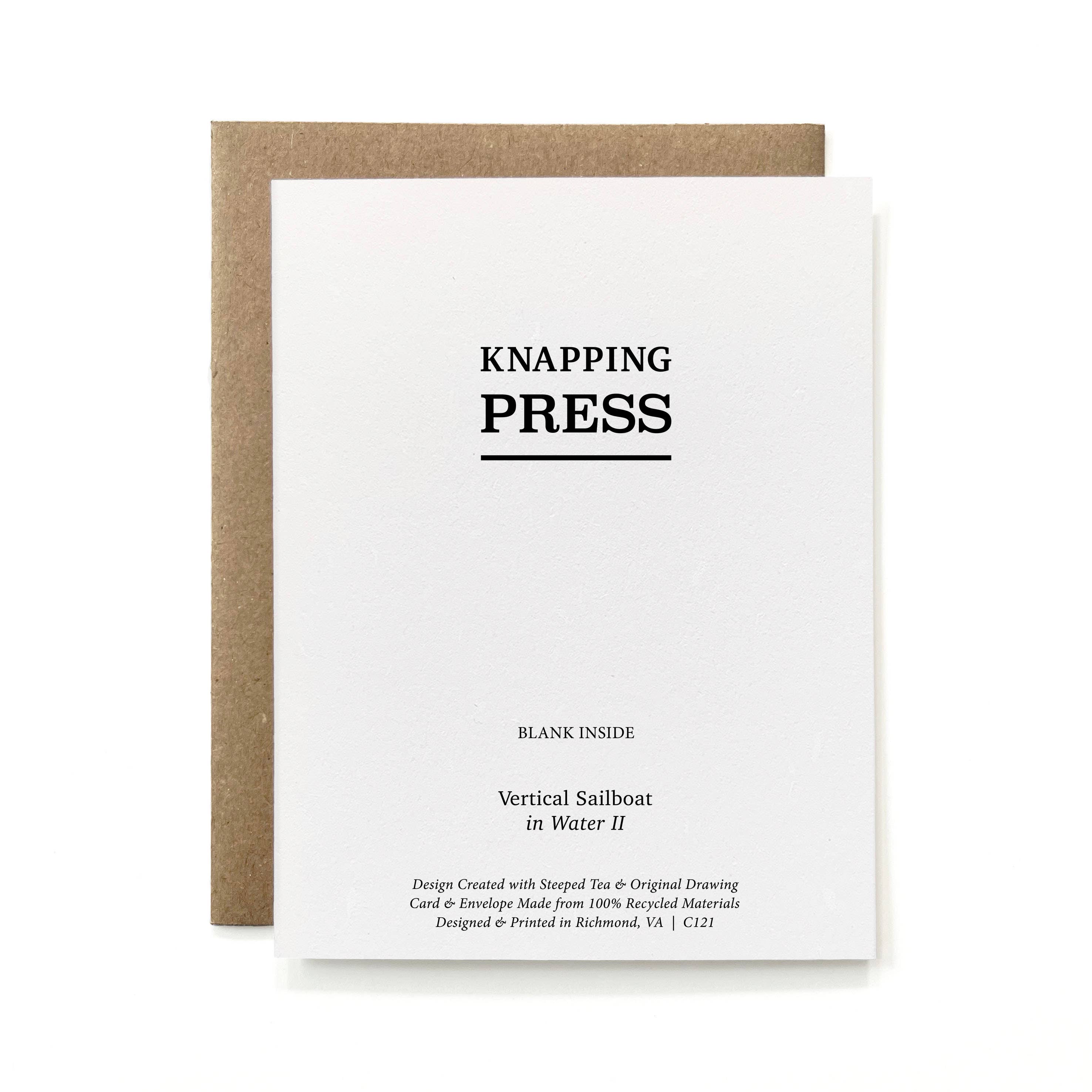 Knapping Press - Wholesale Everyday Greeting Card - 100% Recycled Vertical Sailboat in Water Card1