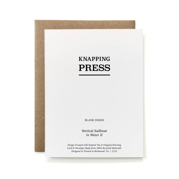 Knapping Press - Wholesale Everyday Greeting Card - 100% Recycled Vertical Sailboat in Water Card1