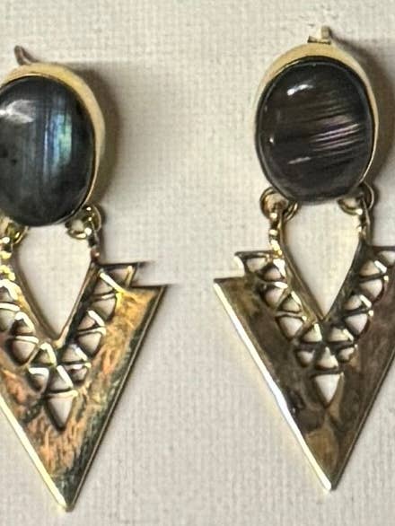 Brass Dangle Stud with Labradorite for wholesale by The Curator