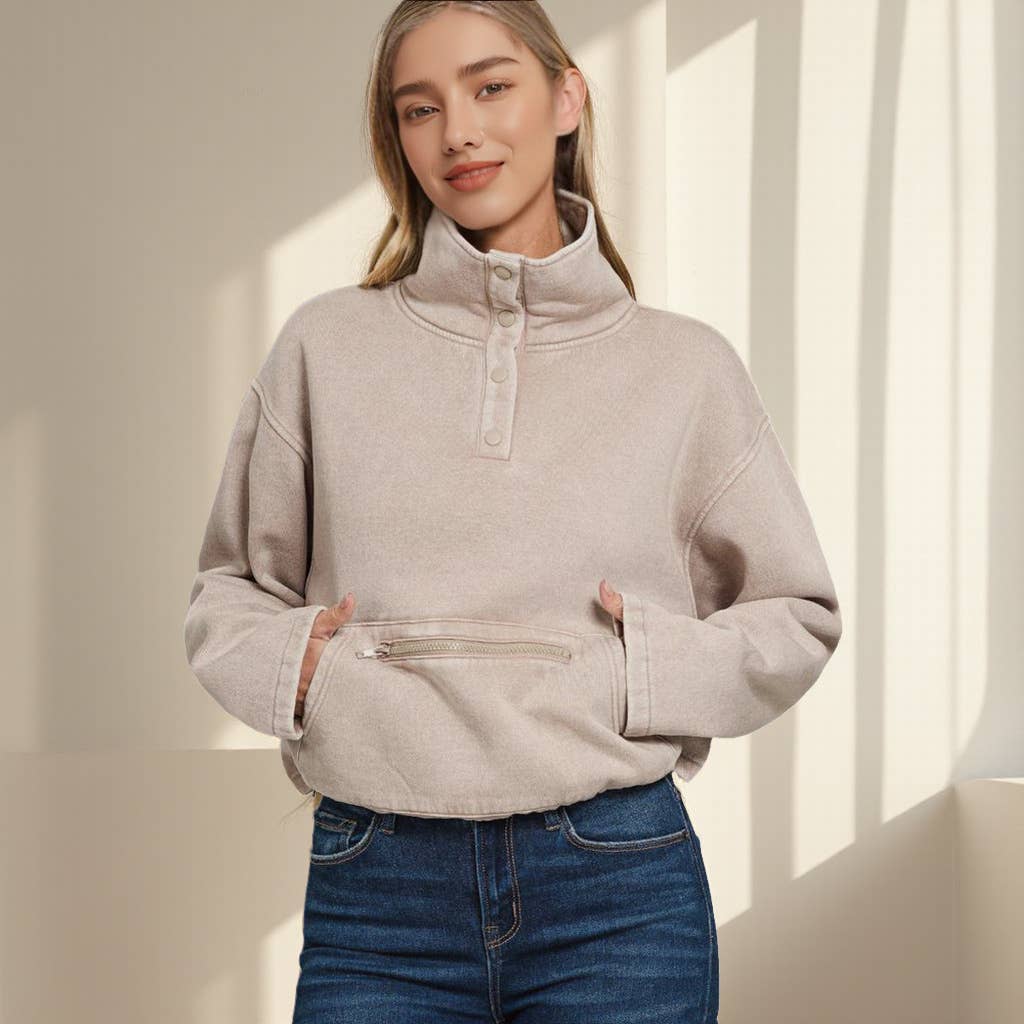 42POPS - Wholesale Sweatshirt - Women's - ,,...Acid Wash Fleece Pullover w/ string hem2