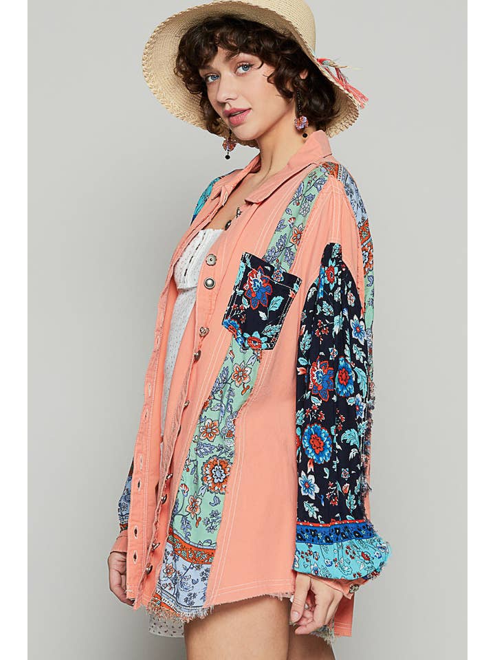 Pol Clothing - Wholesale Button Down Shirt - Women's - Balloon sleeve mixed fabric button down shirts