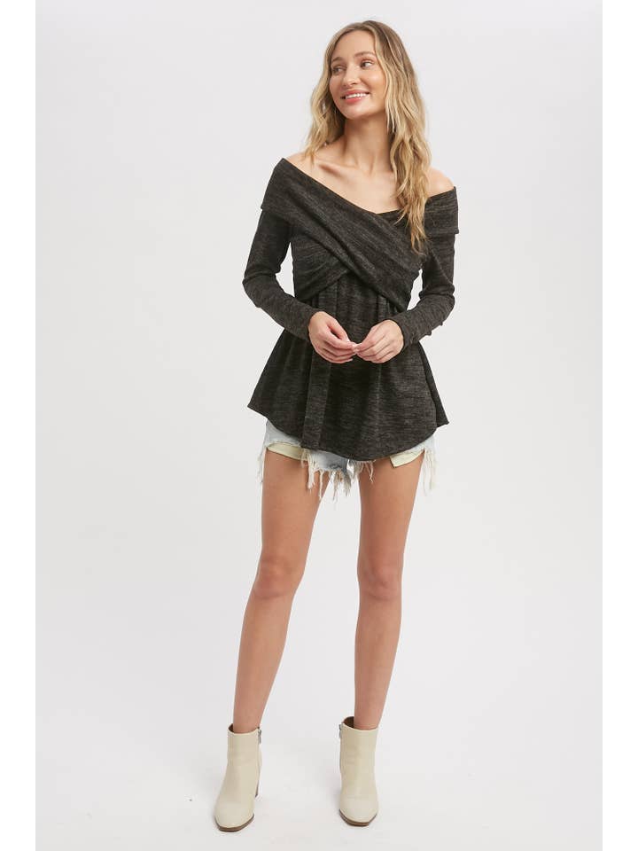 Bluivy - Wholesale Knit Top - Women's - MARLED KNIT CROSSOVER OFF SHOULDER TOP6