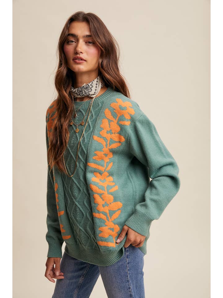 Listicle – Engroshandel Pullover - Dame – Blomstret Panel Kabelstriktrøje LSW08804
