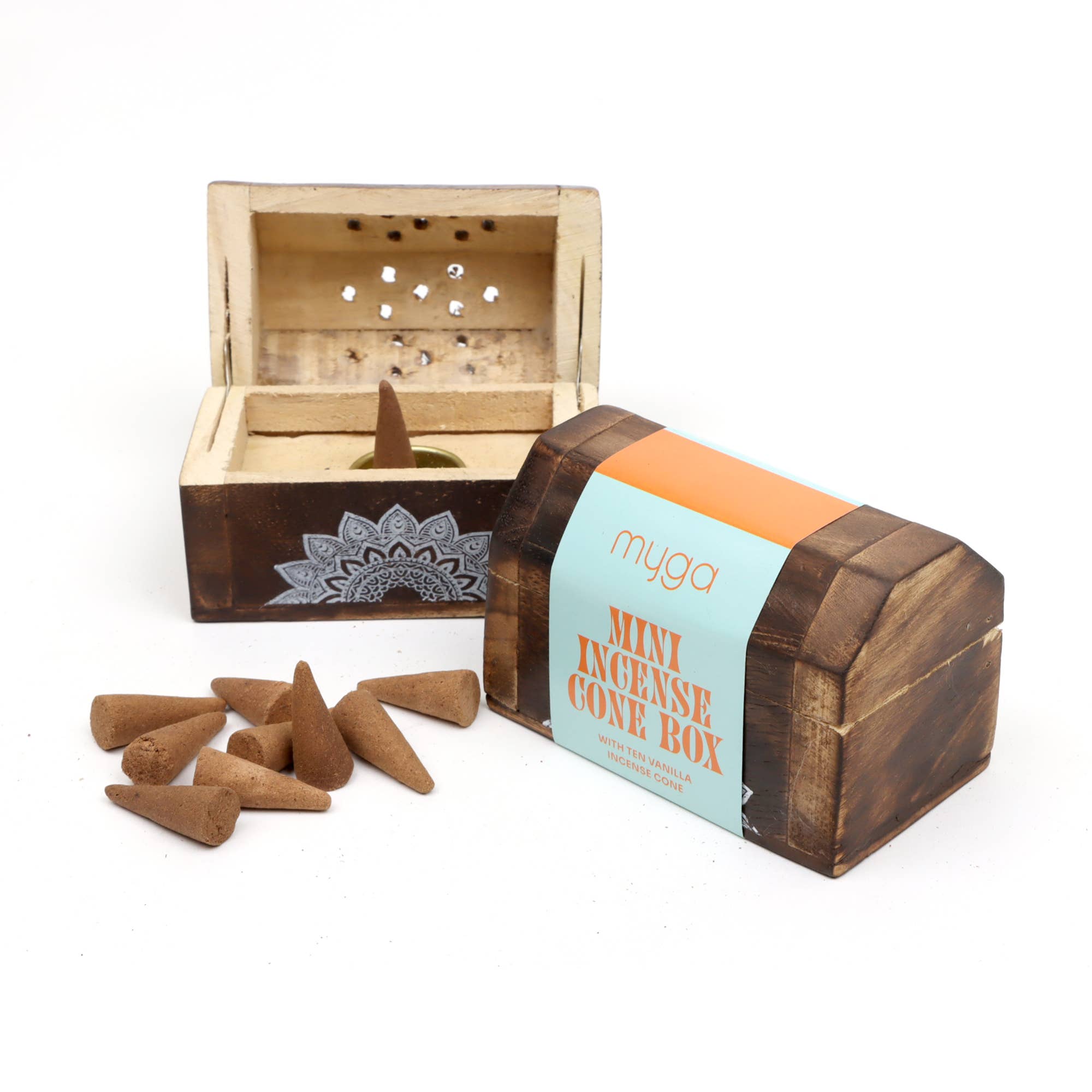 Myga - Wholesale Incense - Wooden Incense Box With 10 Cones In Each Piece, 6 Pieces6
