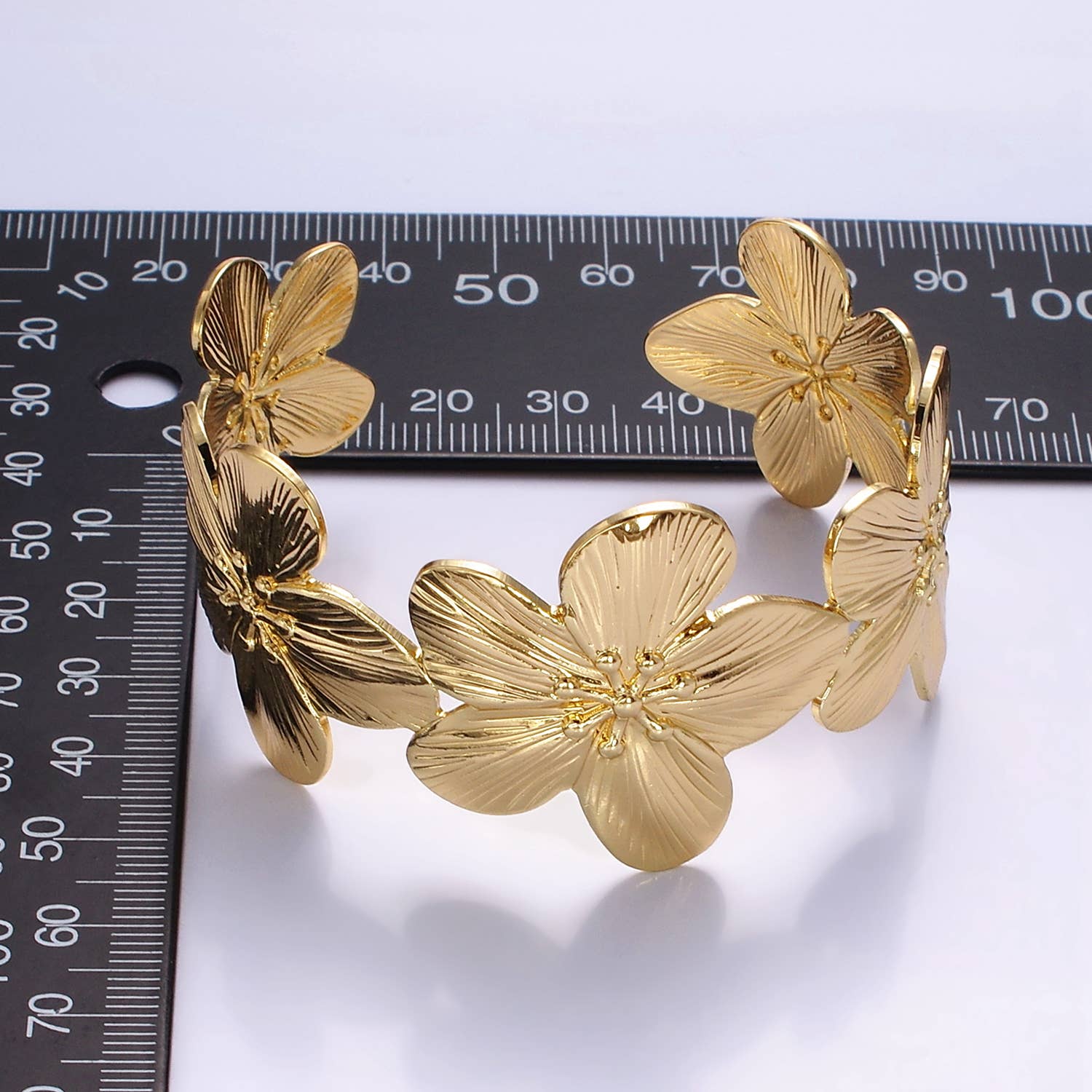 Aim Eternal - Wholesale Cuff Bracelet - 24K Gold Filled Wide Flower Cuff Bracelet | WA-25212