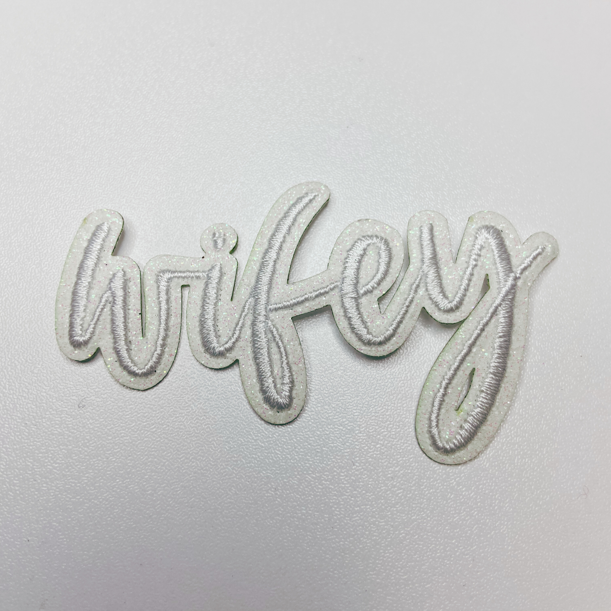 TEELUX - Wholesale Patch - 3" WIFEY in white or Black w Sparkle  -  Embroidered Hat Patch1