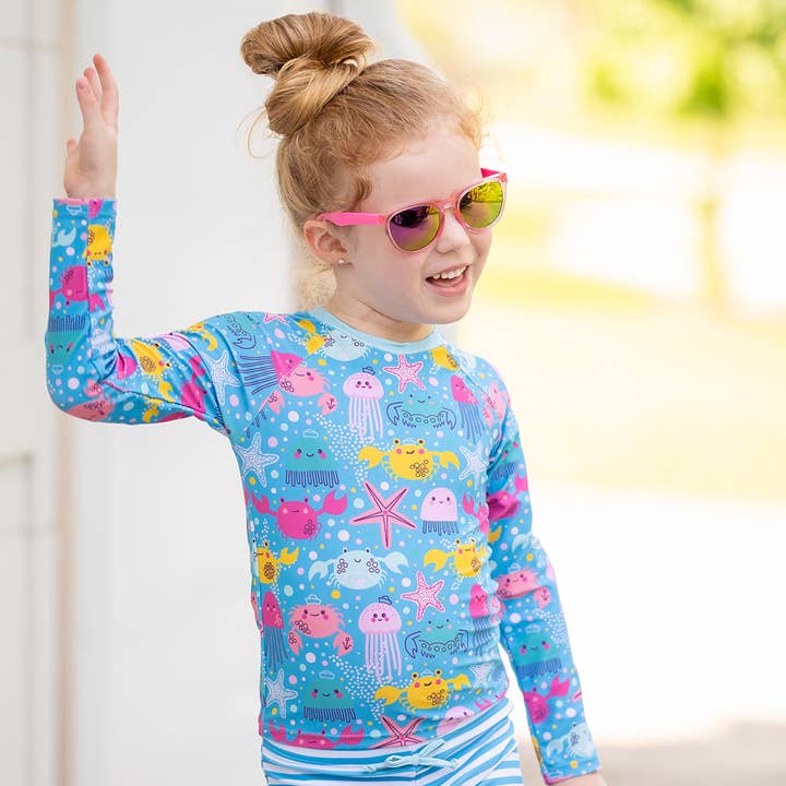 Kids Turquoise Octopus Sea Long-Sleeve Rashguard Set for wholesale by Millie Loves Lily