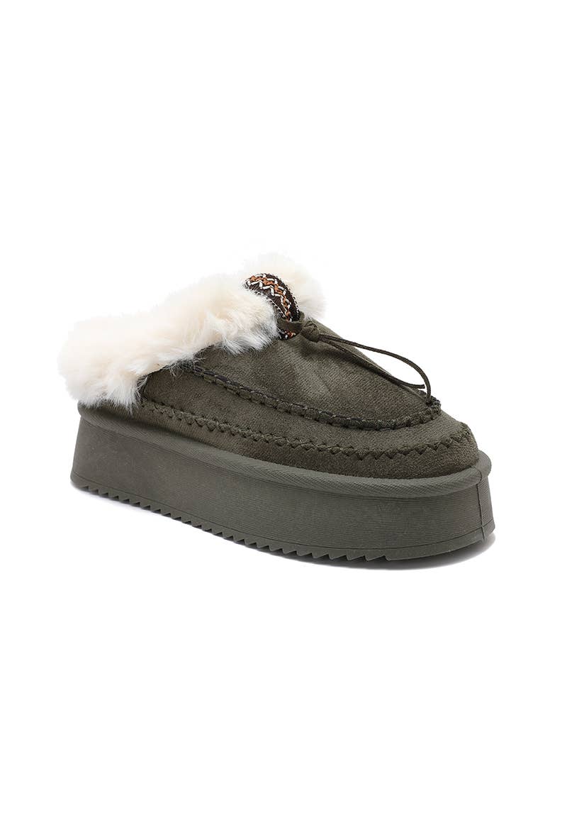 Joia Paris - Wholesale Mules - Women's - Fur-lined mules with thick sole and braided strap RU-214