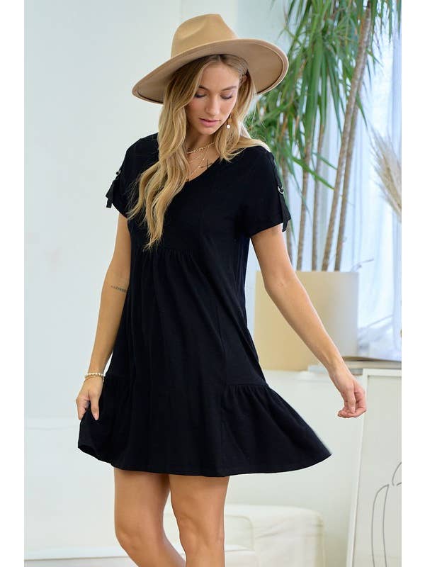 Doe and Rae - Wholesale Dress - Women's - D Ring Strap Sleeve Detail Easy Dress - 26378D