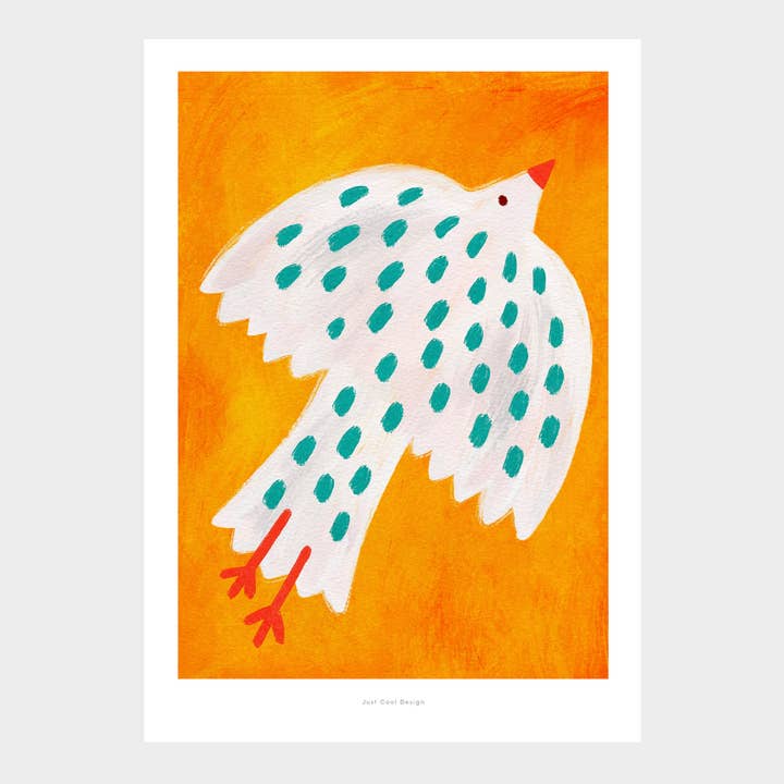 Just Cool Design - Wholesale Art Print - White Bird Print | A4–A3 Playful Yellow Wall Art2