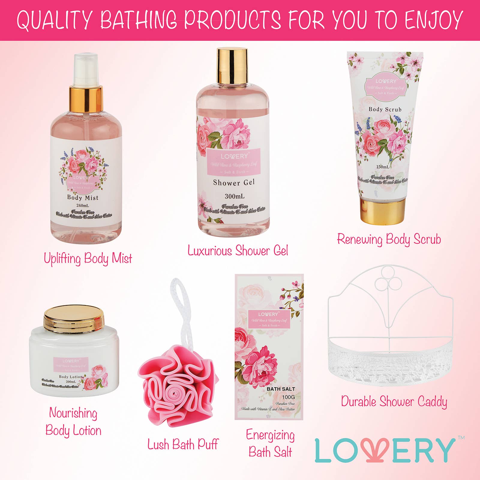 Lovery - Wholesale Bath & body set - Shower and Bath Caddy with Wild Rose Raspberry Body Care3