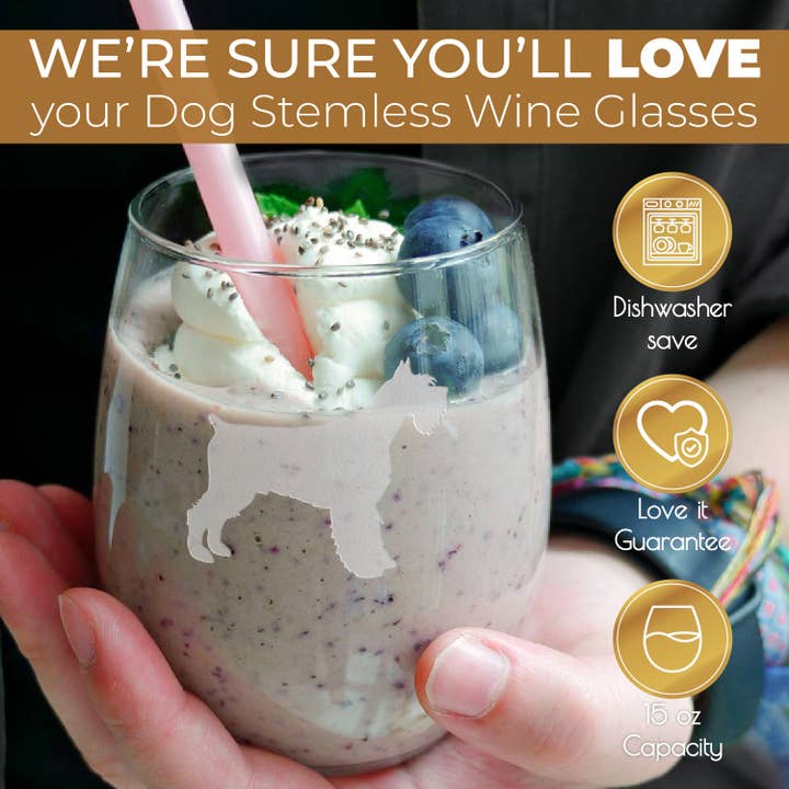 Greenline Goods - Wholesale Wine Glass - Schnauzer Etched Stemless Wine Glasses2