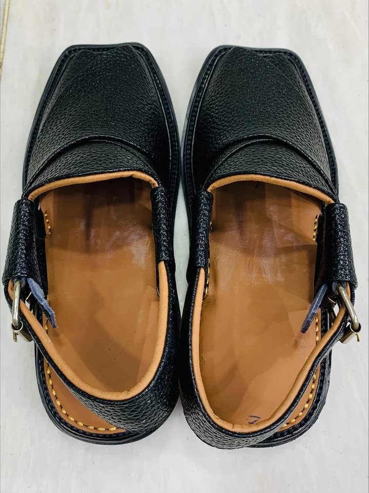 Handmade Black Textured Peshawari Chappal, Unique Style for wholesale on Faire3