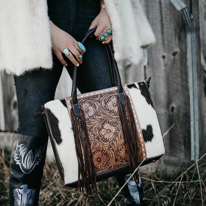 Haute Southern Hyde - Wholesale Tote Bag - Women's - The Clementine cowhide leather tooled tote4