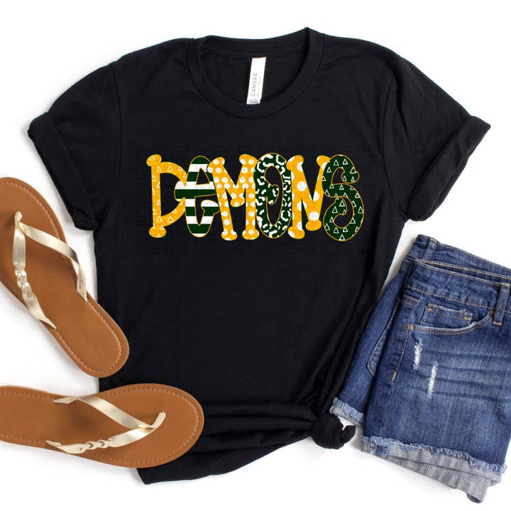 Demónios Doodle Letras Transferência DTF por atacado de Flawless Transfers