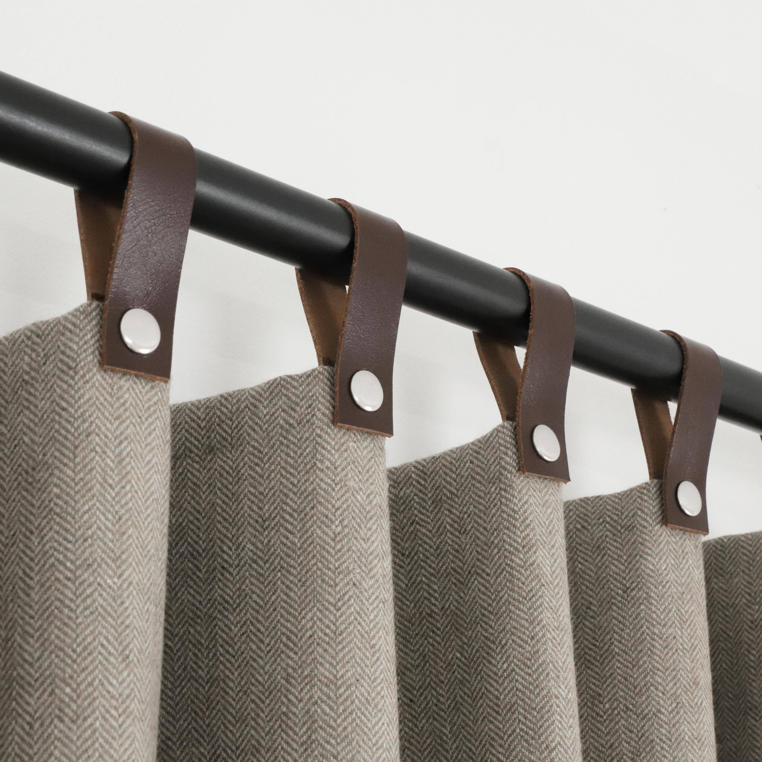 Amore Beauté - Wholesale Curtain - Taupe Chevron Wool Curtains With Leather Tabs3