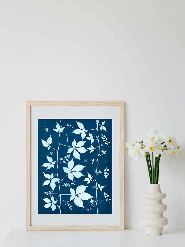 Vine Leaves Cyanotype Reproduction Print for wholesale by Alison Art Cyanotypes