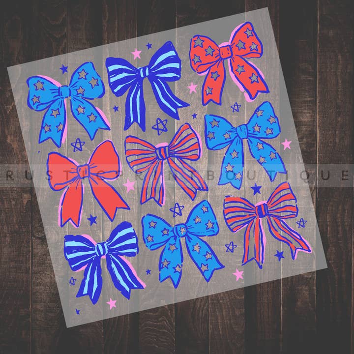 4 luglio DTF Trasferimento Termico Fiocco Motivo Coquette DTF per la vendita all'ingrosso da parte di RusticPrintStudio